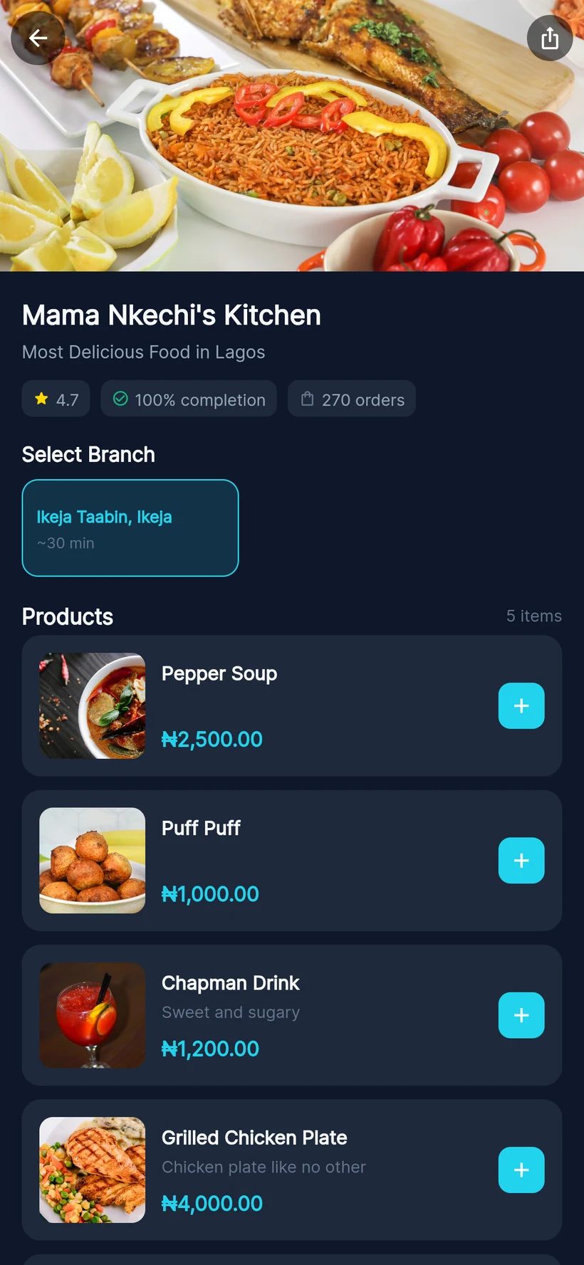 Mama Nkechi's dine-in menu