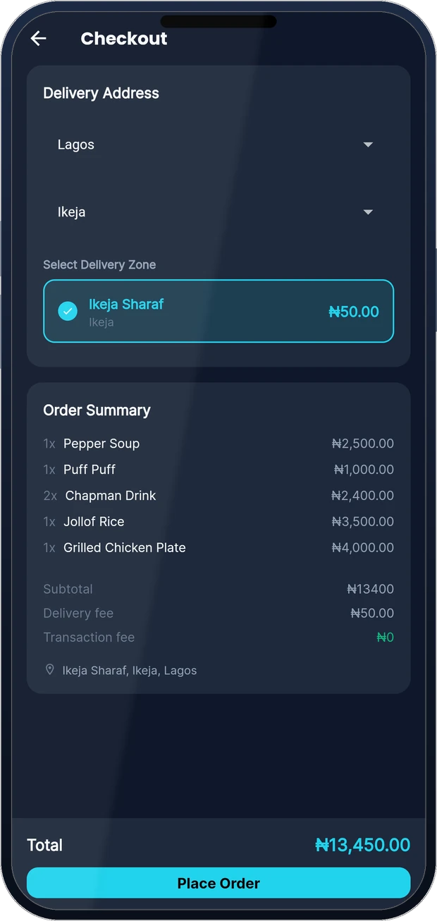 In-app order review and checkout